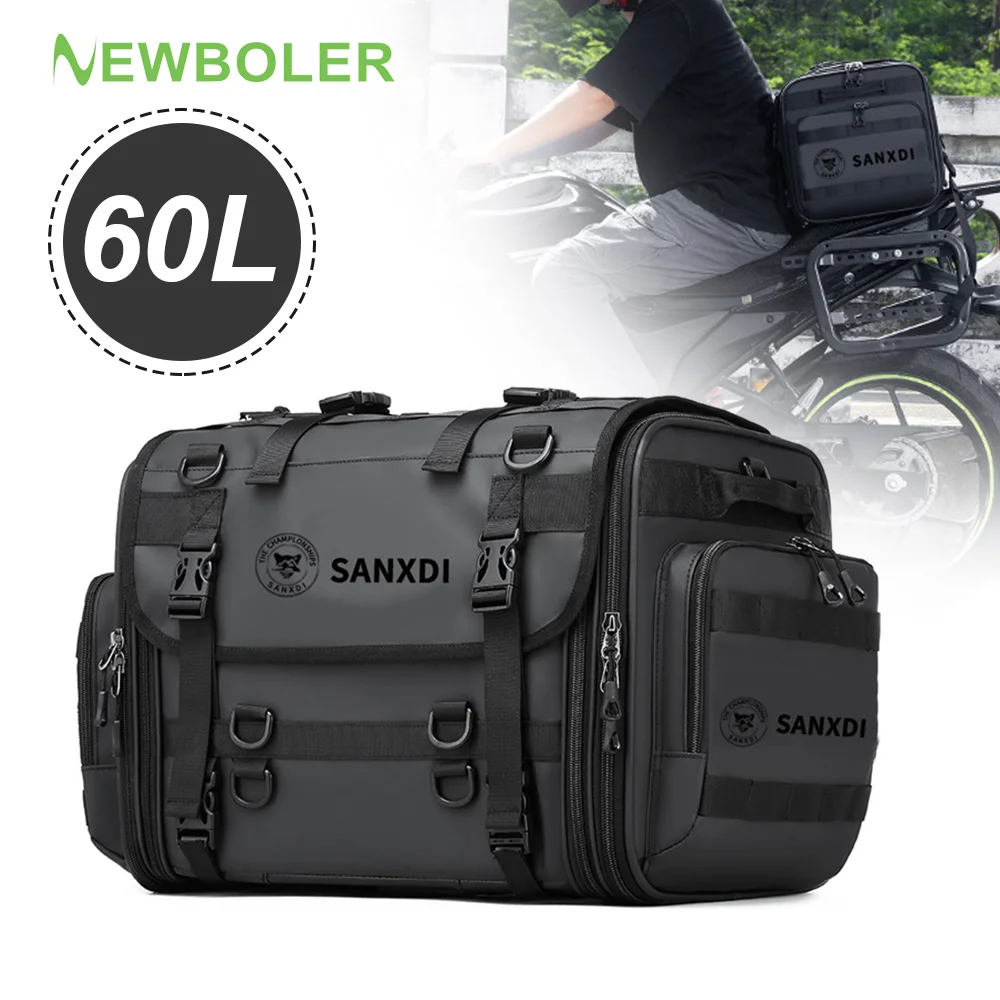 NEWBOLER 40L-60L Motorcycle Rear Seat Bag Travel Luggage Waterproof Expandable Motor Tail/Trunk/Rack Bag For Most motorcycle