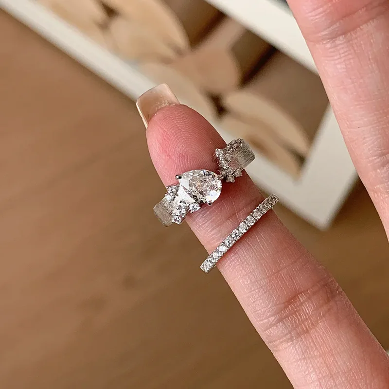 

Кольцо из стерлингового серебра 925 пробы с открытым пальцем, прозрачное кольцо с каплями CZ, штабелируемая, геометрическая, элегантная, для женщин, ювелирные изделия, подарок, Прямая поставка, оптовая продажа