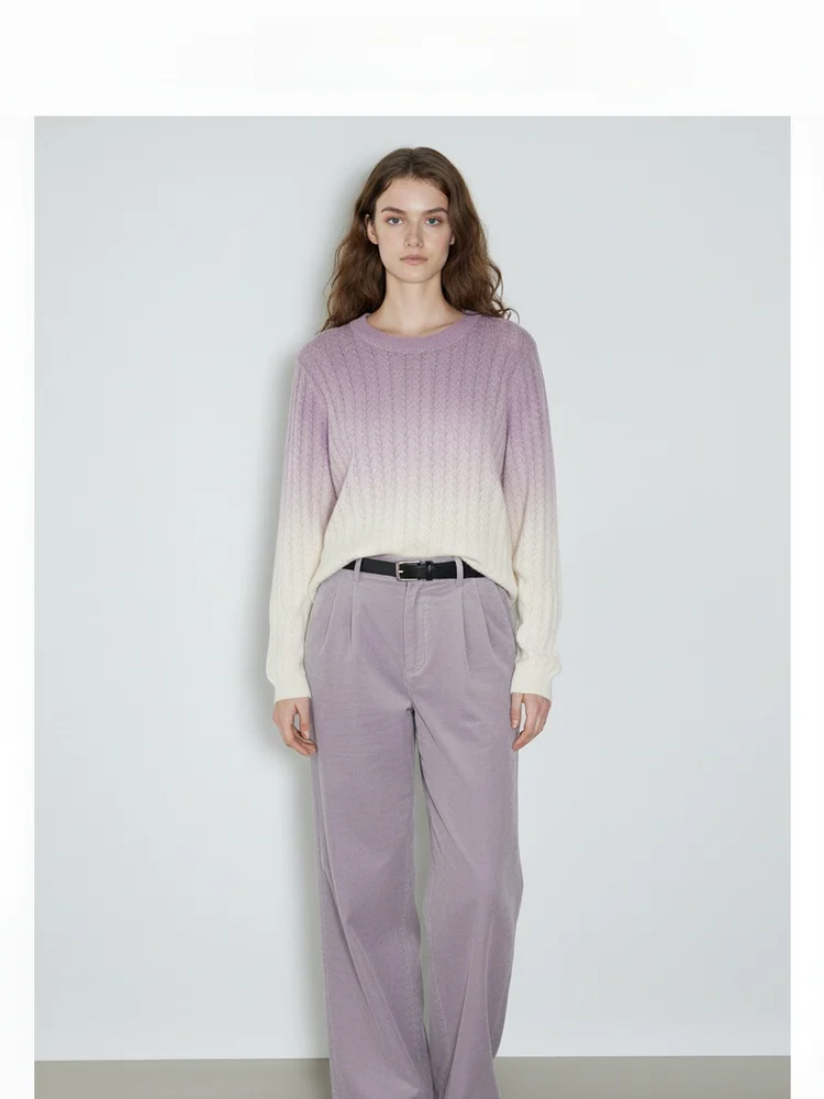 

Новый мягкий вязаный свитер 2025 года для женщин: фиолетово-сиреневый, с узором «косичка», свободный крой, шерстяной, с длинными рукавами