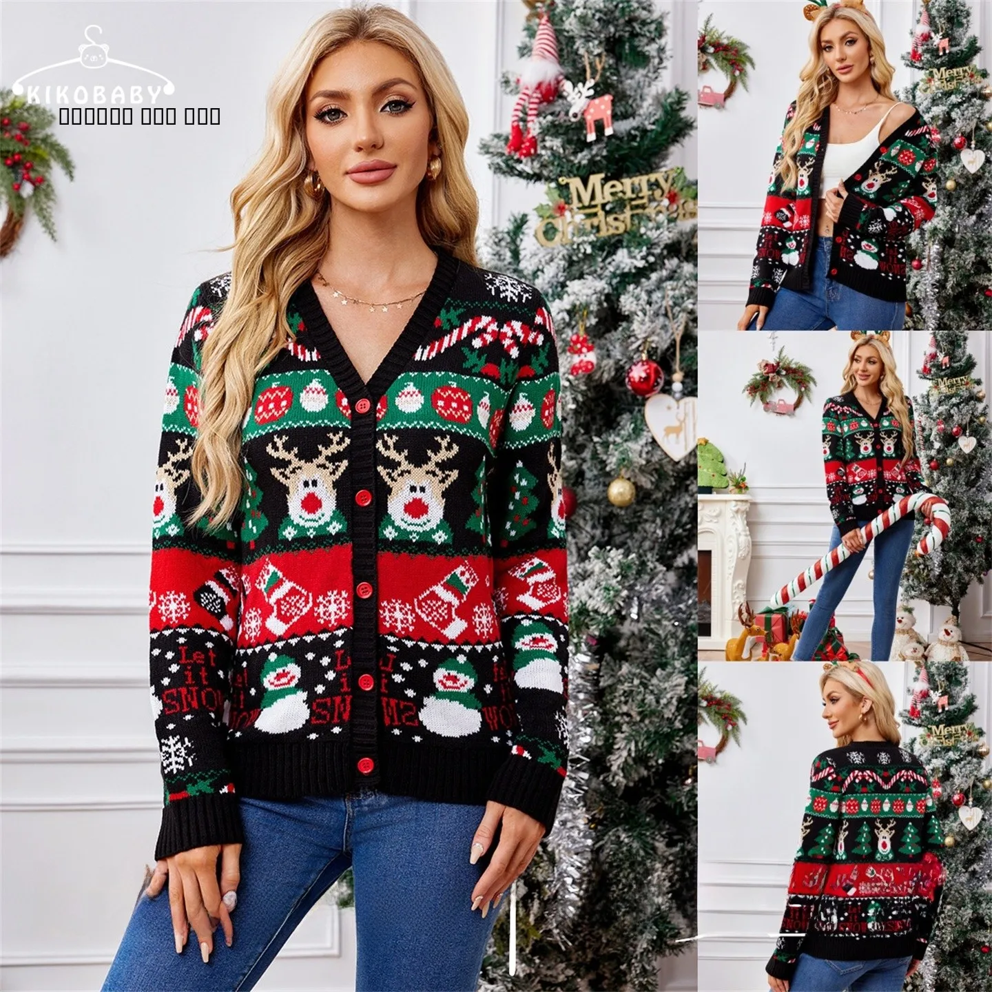 

Loose Knitted Cardigan Sweater Autumn Winter Casual Long Sve Cisas Theme Outerwear for Women Street Sle V-Ne Buttoned
