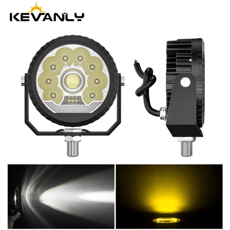 

1/2 шт. 5-дюймовый рабочий фонарь на 18 светодиодов, 9-30В, высококачественный прожектор, двухцветный (белый/желтый), для мотоциклов, внедорожников, квадроциклов, 4x4, аксессуары для бездорожья
