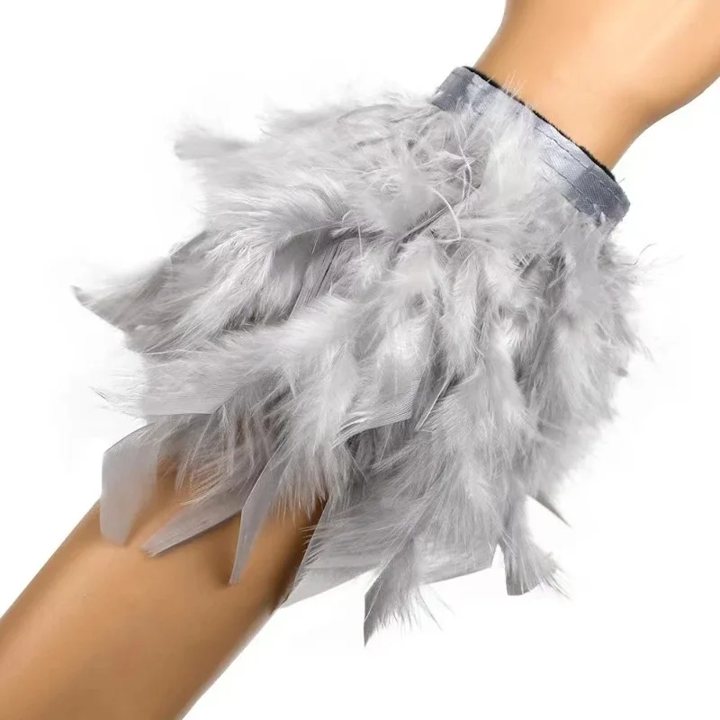 New Women Natural Fur Feather Cuffs Sexy Cuffs With Feathers Feather Cuff Snap Bracelet Sleeves Wrist Arm Removable