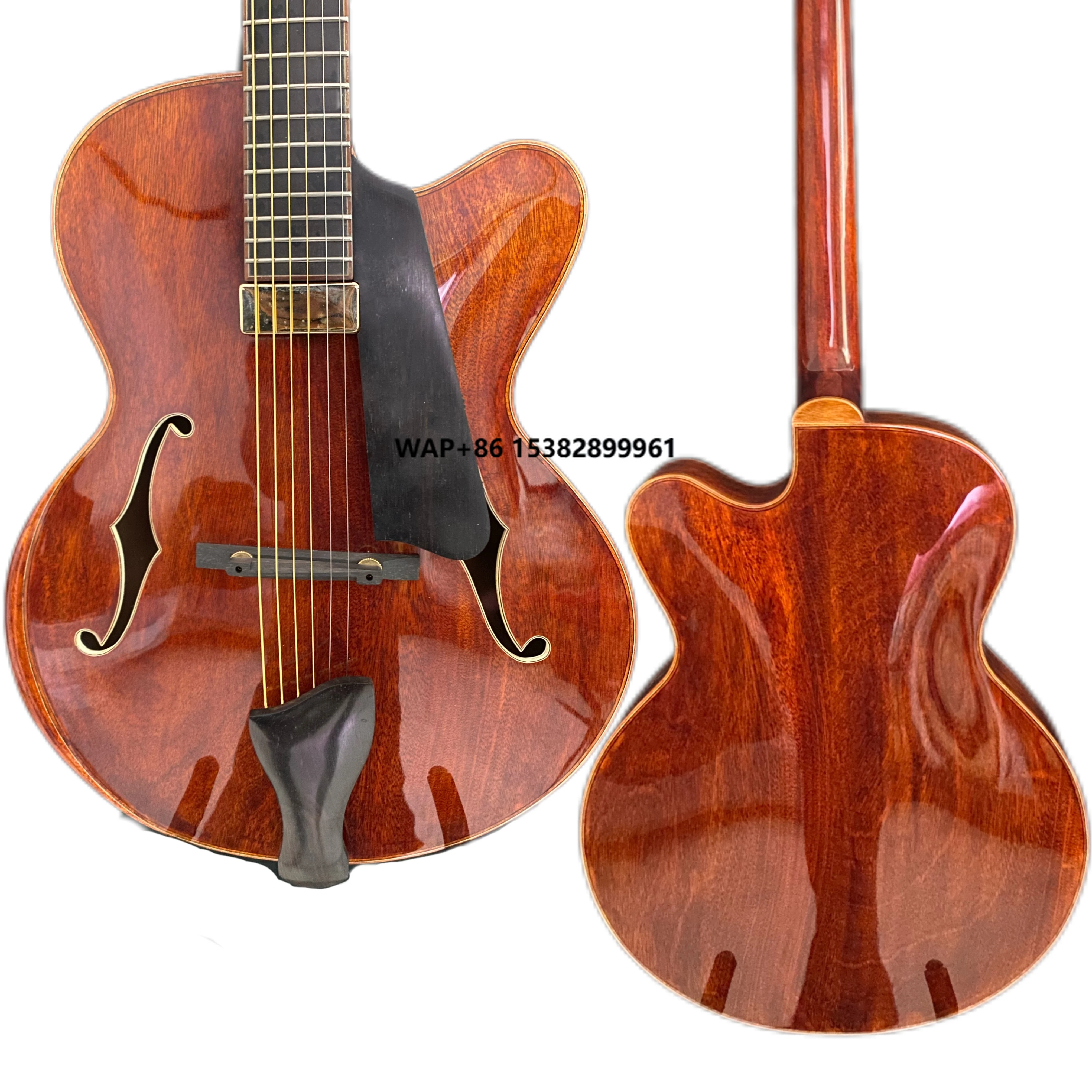 Yunzhi 16-Inch Mahogany Electric Archtop Guitar Handcrafted Solidwood Hollow Body Customizable Eastman Jazz with Ebony Finish