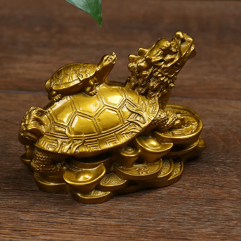 1Pc Gold Feng Shui Dragon Turtle Tortoise Statue Figurine Coin Money Wealth Luck