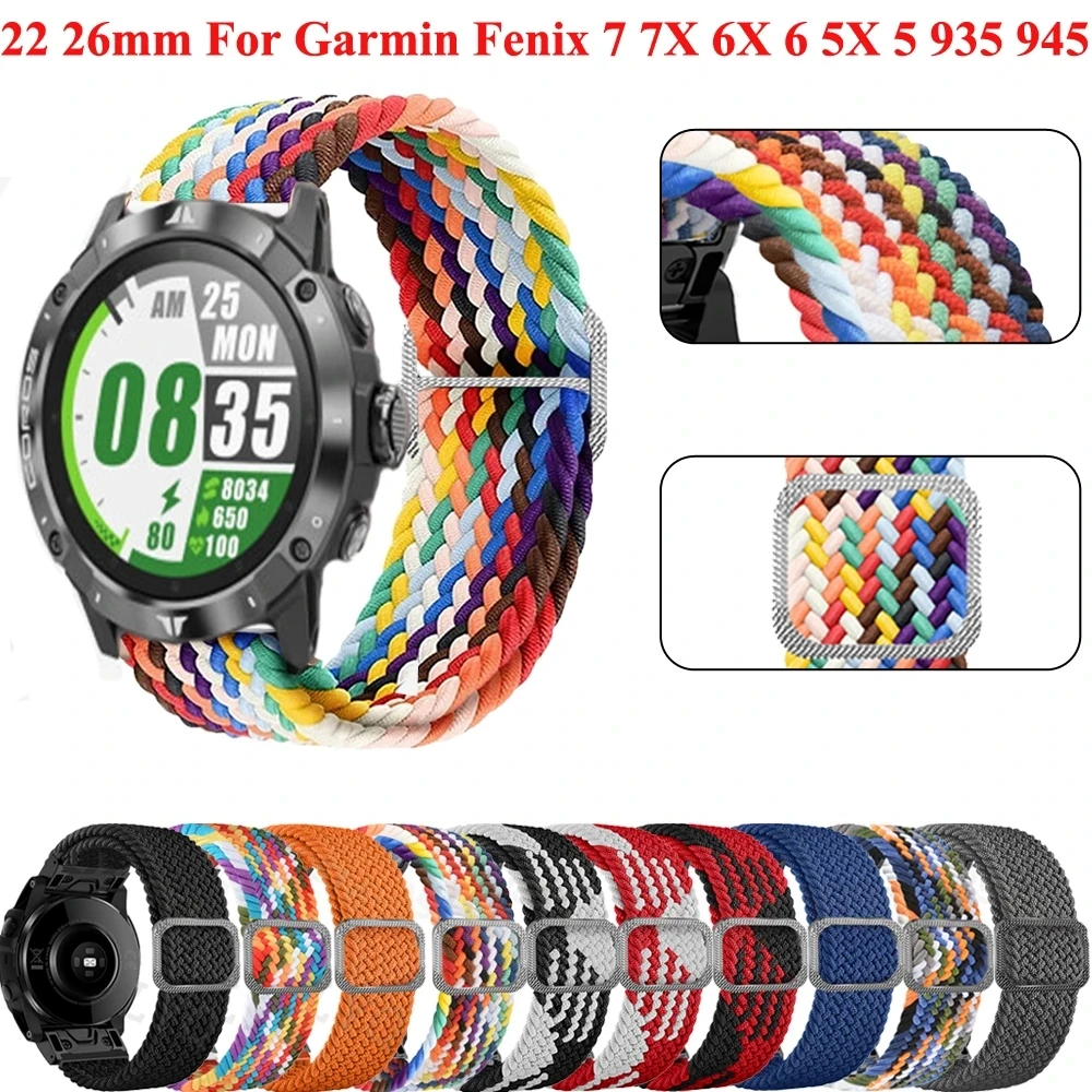 22mm 26MM Elastic Nylon Watchband Strap For Garmin Fenix 7x 7 Fenix 6X  6 Pro 5X 5 Forerunner 935 945 Quick Release WristBand