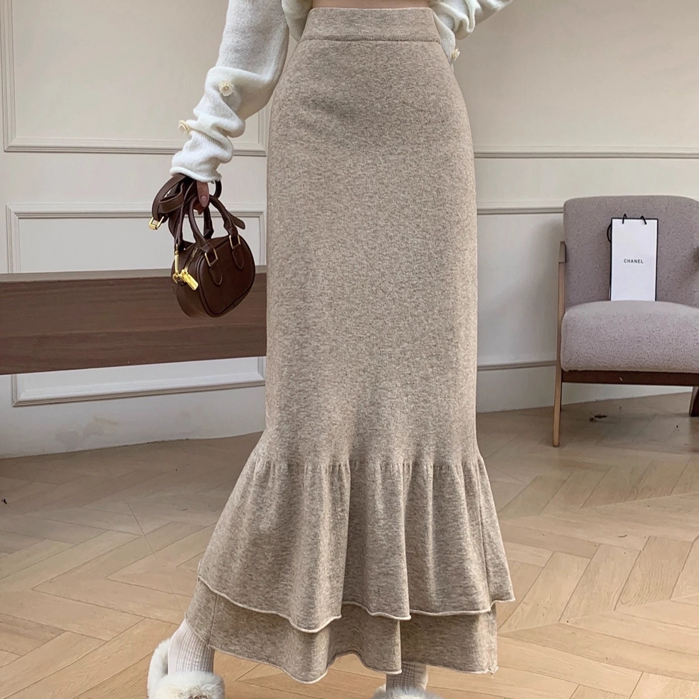 

New Women Knit Mermaid Skirt High Waist Stretchy A-Line Bodycon Long Skirts