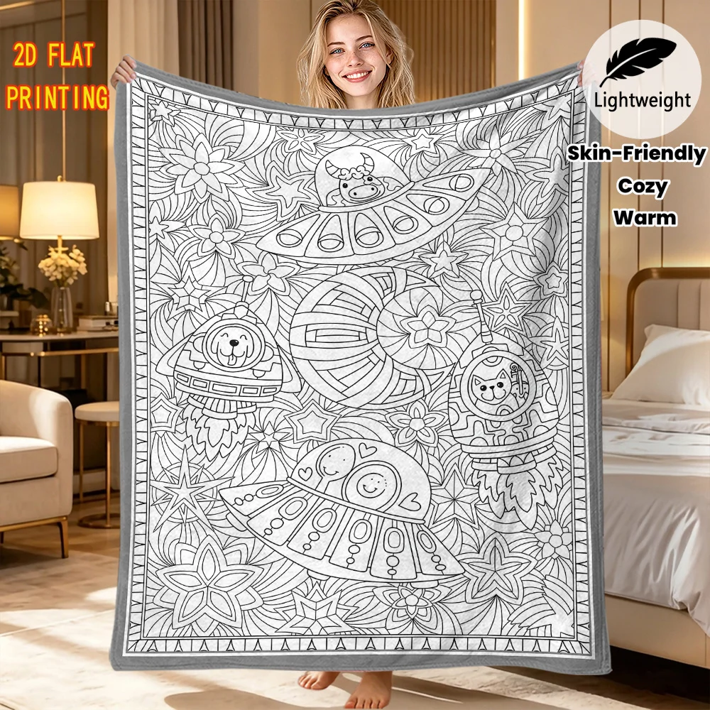 Elegant Tree Bloom DIY Blanket Coloring Flannel Throw Blanket Skin Friendly Warm Blanket Handcraft Gift For Art Hobby Fans