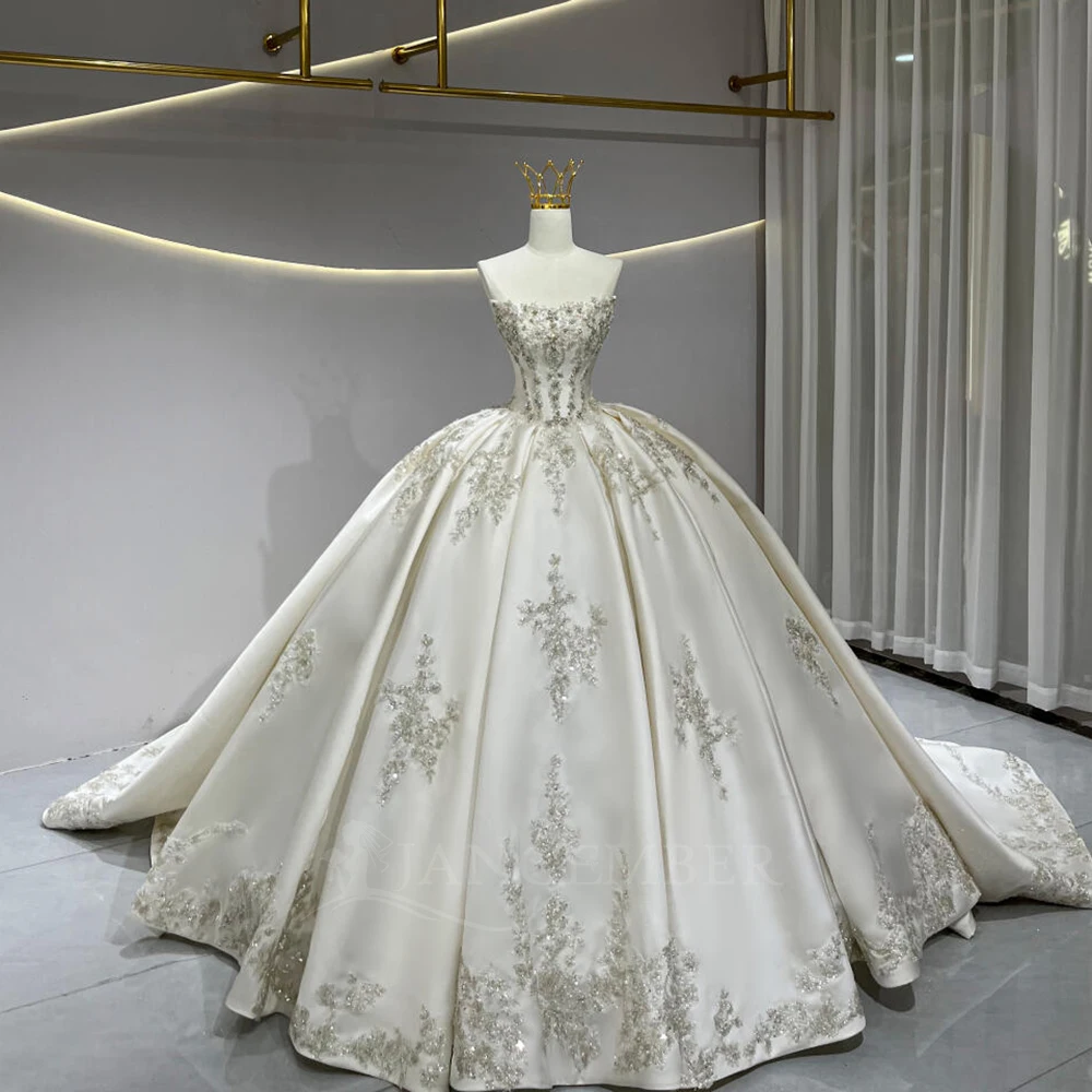 فستان زفاف من الساتان بدون أكمام برنسيسا أنيق أبيض برباط من الخلف بدون أكمام ذيل محكمة مخصص حسب الطلب رداء دي ماري #3