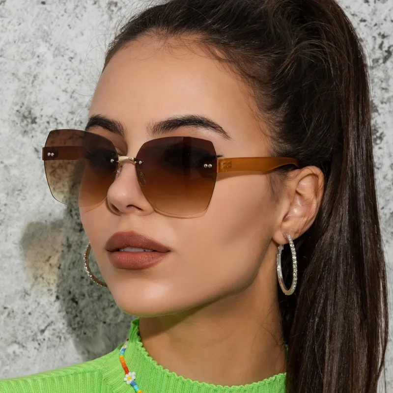 New Fashion Rimless Sunglasses Women Brand Designer Gradient Sun Glasses Luxury Trimming Frameless Eyeglasses Ladies