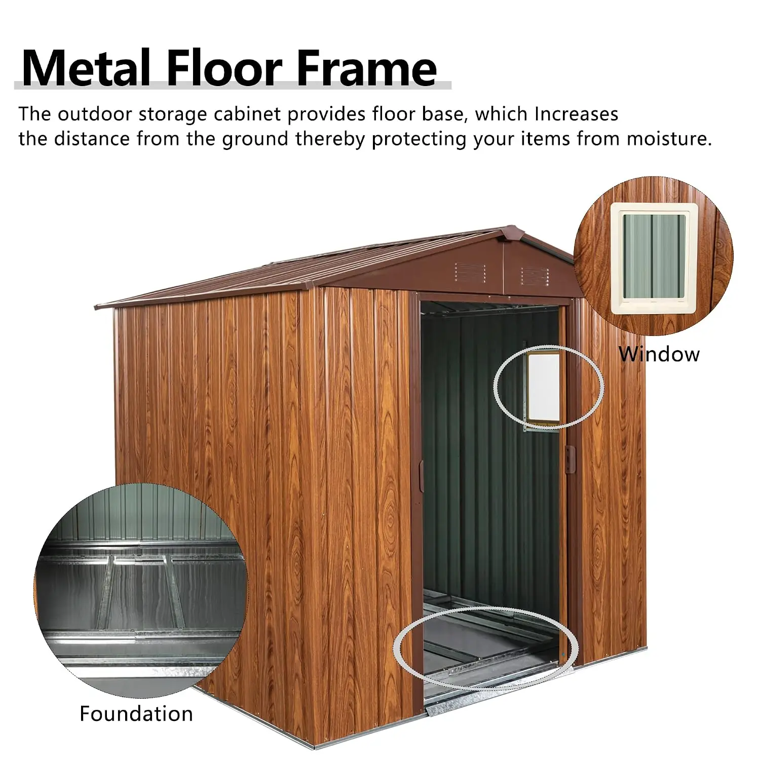 Metal Shed Floor Frame Sliding Doors Window Waterproof Garden Patio Backyard 6.36x5.7ft, Customized