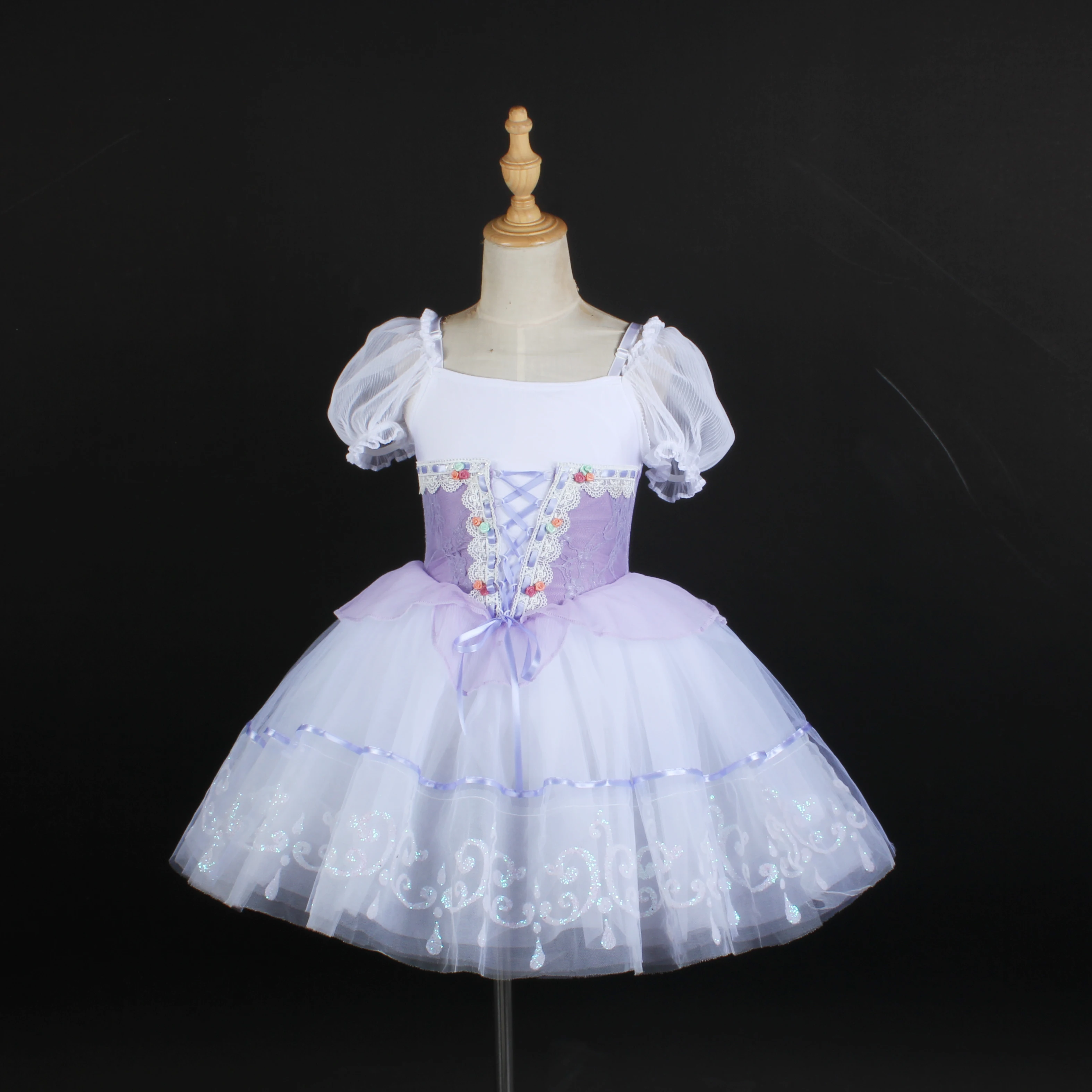 

Кружевной балетный танцевальный костюм с пышными рукавами для взрослых, балерина с вышивкой и блестками, платье для выступлений на сцене, балетные платья-пачки для девочек