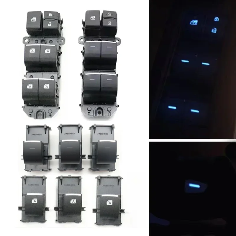 

LHD For Toyota RAV4 Corolla Cross Avalon Levin C-HR 2019-2026 Car Ice Blue Light Electric Window Lifter Control Button Switch