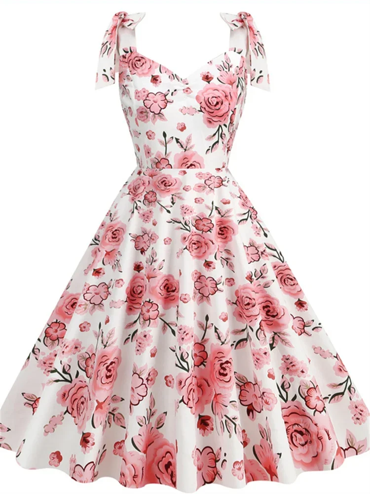 2024 New Fashion Women Summer Dress Retro 50s 60s Robe Femme Rockabilly Pinup Party Vestidos Casual Elegant Floral Office Dress