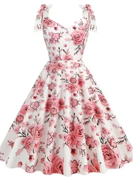 2024 New Fashion Women Summer Dress Retro 50s 60s Robe Femme Rockabilly Pinup Party Vestidos Casual Elegant Floral Office Dress