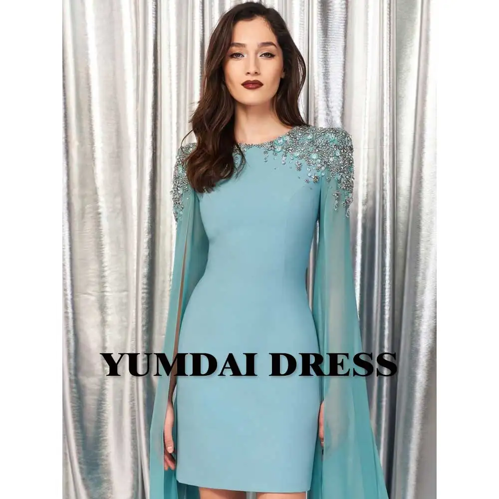 YUMDAI Blue Tassel Single Sleeve Cocktail Romper Saudi Arabian Ladies Special Occasion Formal Dress Party Ball Gown Candy Color