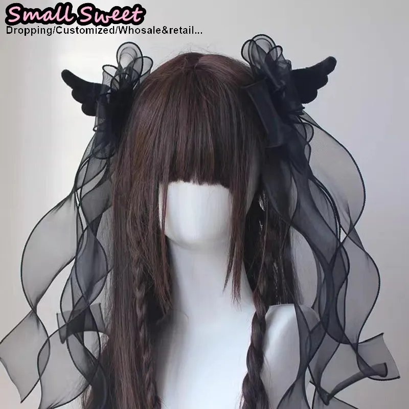 

Hot Girl Y2K Gothic Lolita Sweet Ruffle Lace Hair Clip Punk Hairpin Harajuku Elegant Hair Barrettes wing Bow Hair Accessories