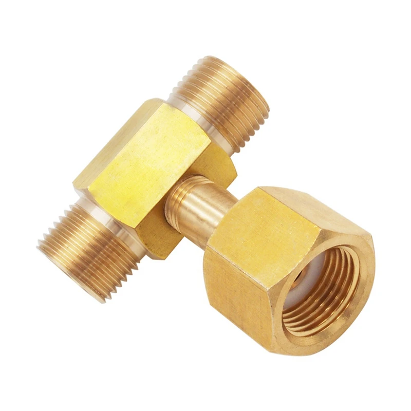 W21.8-14 CO2 Tank Bottle Brass Threaded Tee Fitting 3 Way Connector Charging Fill Adaptor For Beer Homebrew Aquarium