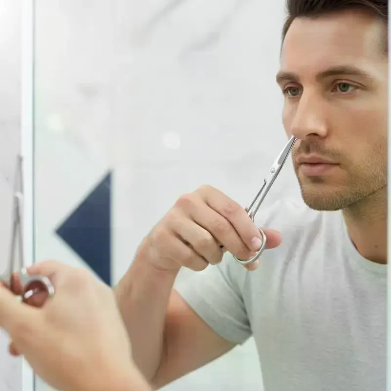 Round Tip Nose Hair Scissors Stainless Steel Safe Manual Trimming Scissors For Nose Hair Eyebrow Facial Hair Home Grooming Use