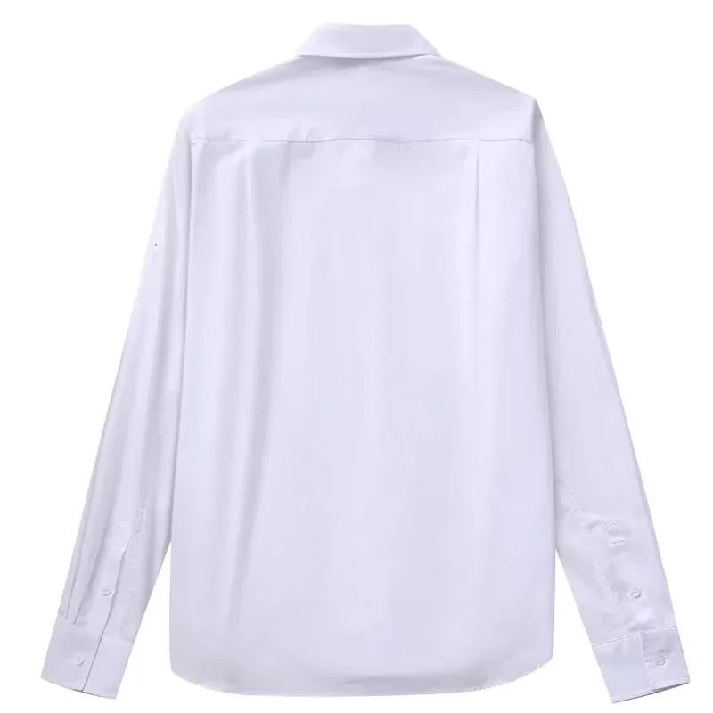 TRAF Women's Blouse Autumn White Rhinestones Shirt Lapel Collar Long Sleeves Top Elegant Women's Designer Blouses High Quality