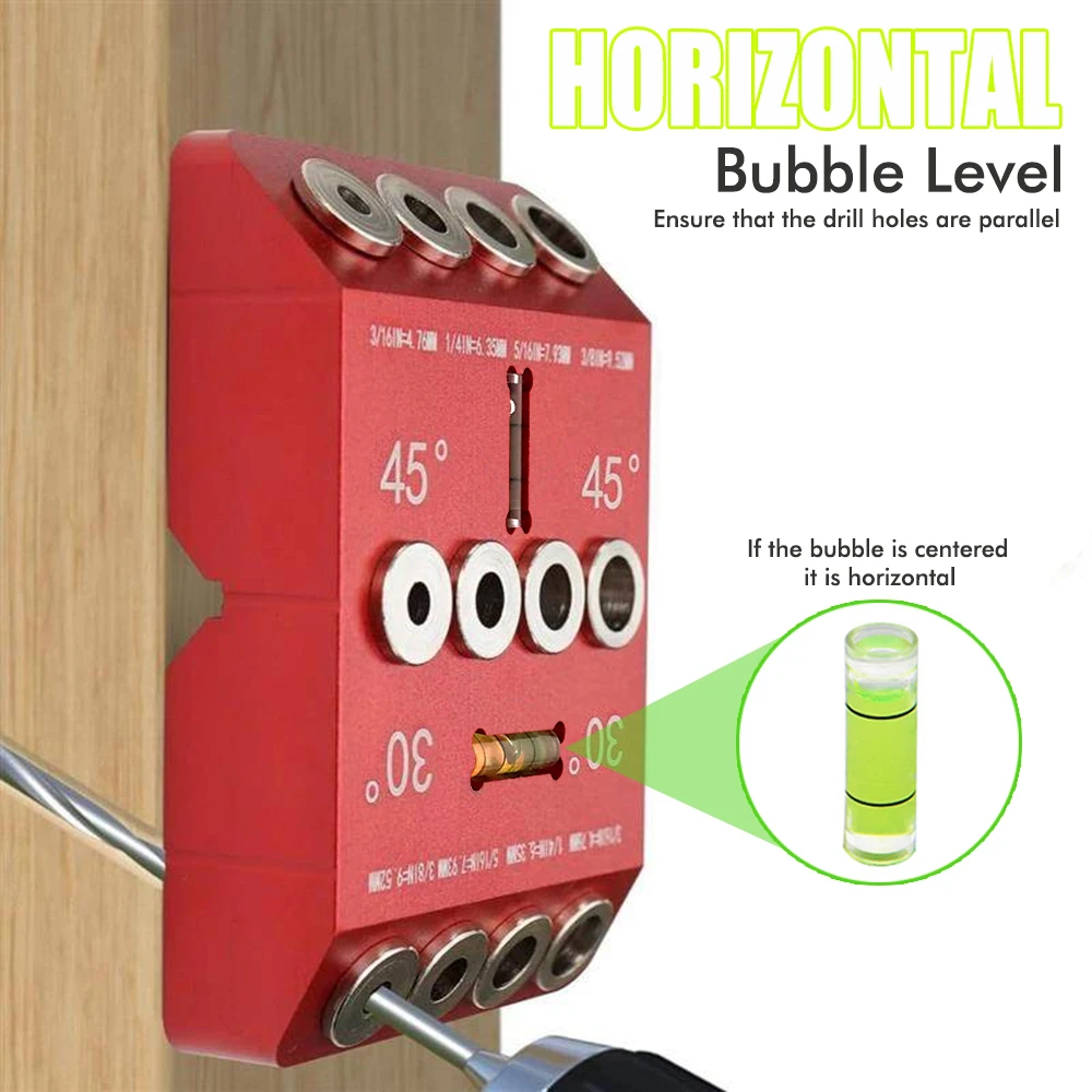 For Cable Railing Drill Template Block with Bubble Level 30/45/90°Angle Drill Guide for Angled/Straight Holes 4 Sizes Drill Jig