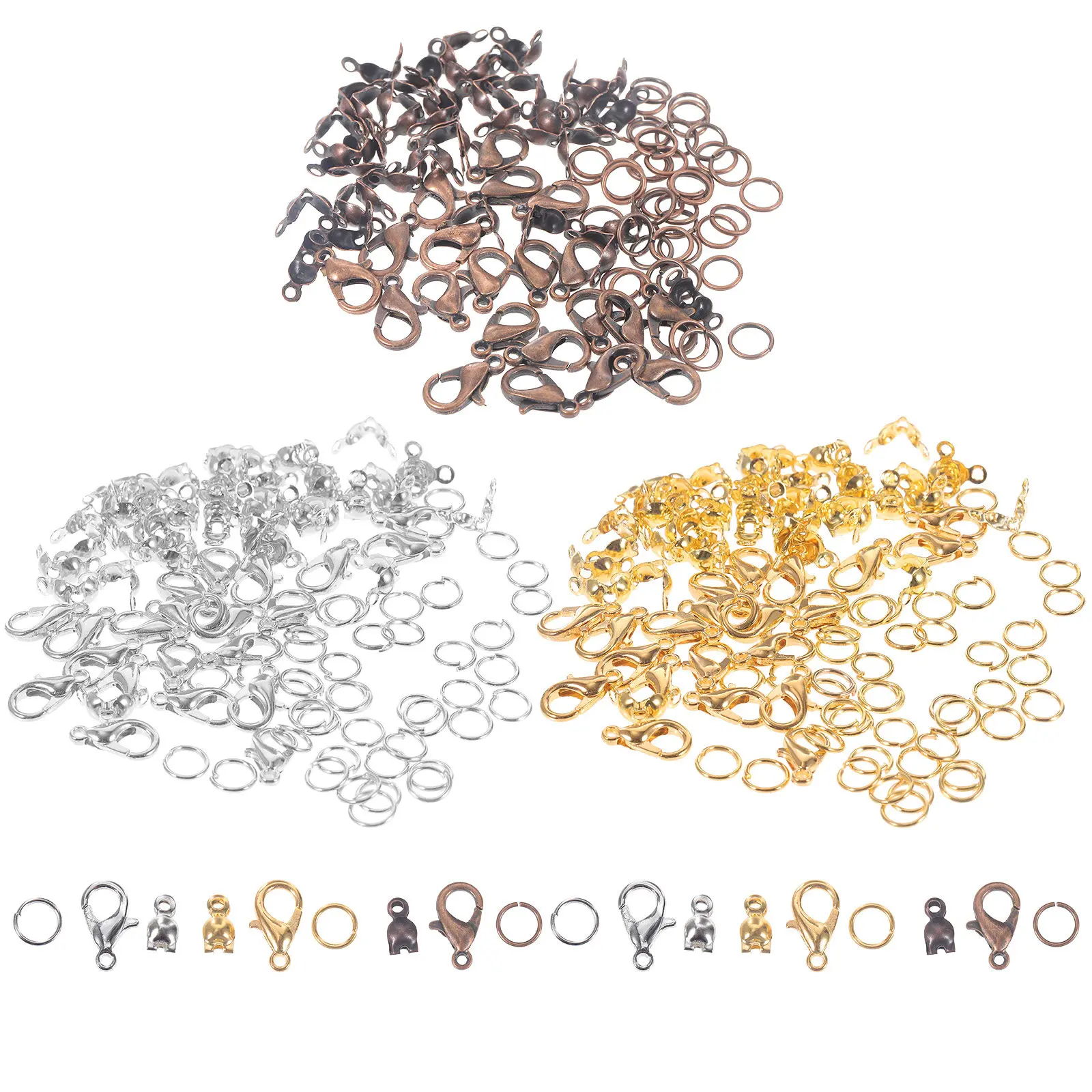 1Set Jewelry Making Kit DIY Lobster Clasp Opening Rings Alloy Strong Wear Resistant Findings for Necklace Bracelets Jewelry DIY