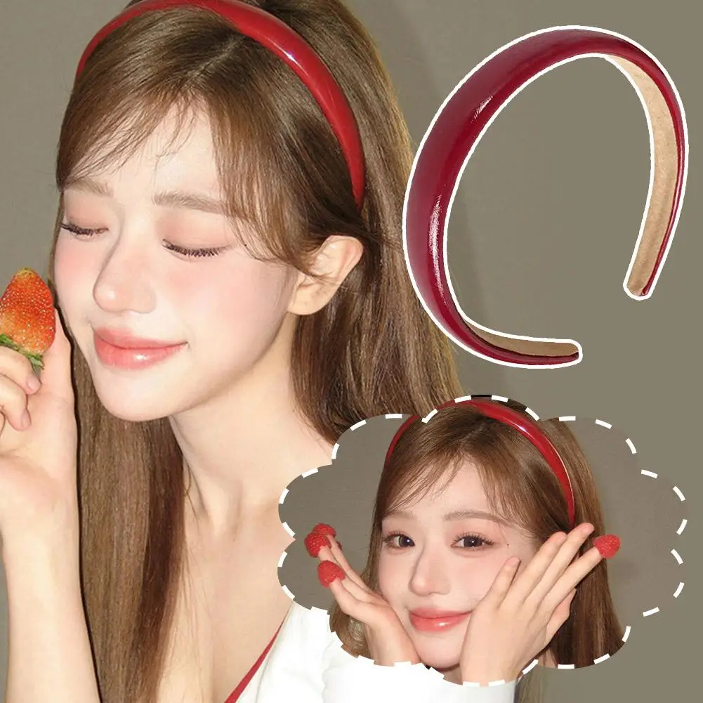 

Vintage Wine Red Patent Leather Headband Non-slip Fashion PU Props Accessories Leather Headwear Hair Photography Atmosphere C9W6