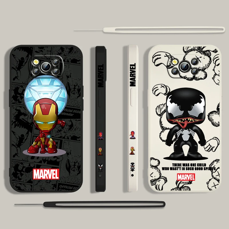 Cartoon Venom Spiderman For Xiaomi Poco Cover For X4 X3 F4 NFC M6 M5 M4 M3 GT S Pro 4G 5G Liquid Left Rope Phone Case