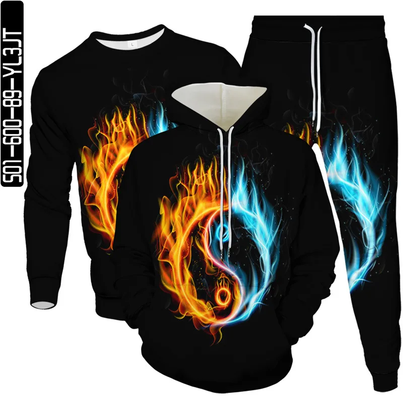 Flame Animal Horse Dragon Earth Football 3D Print Clothes Suit Men 3 Piece Set Sweatpants Hoodies Pant Sportwear Tracksuit S-6XL