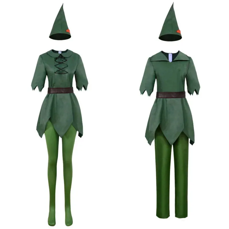 

Movie Peter Elf Cosplay Costume Green Fairy Elf Top Pants Clothes Halloween Carnival Party Performan Stage Roleplay Adult Kids