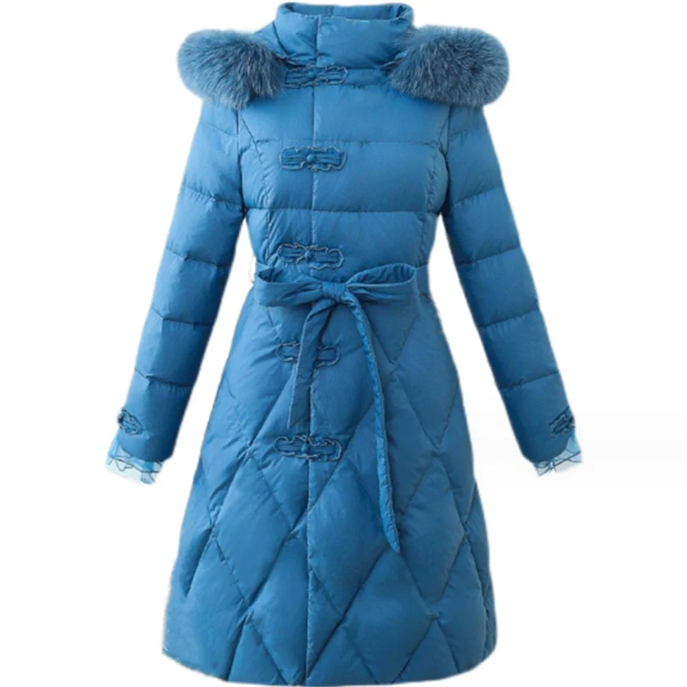 

long down cotton-padded coat new fur collar thickened cotton-padded coat belt