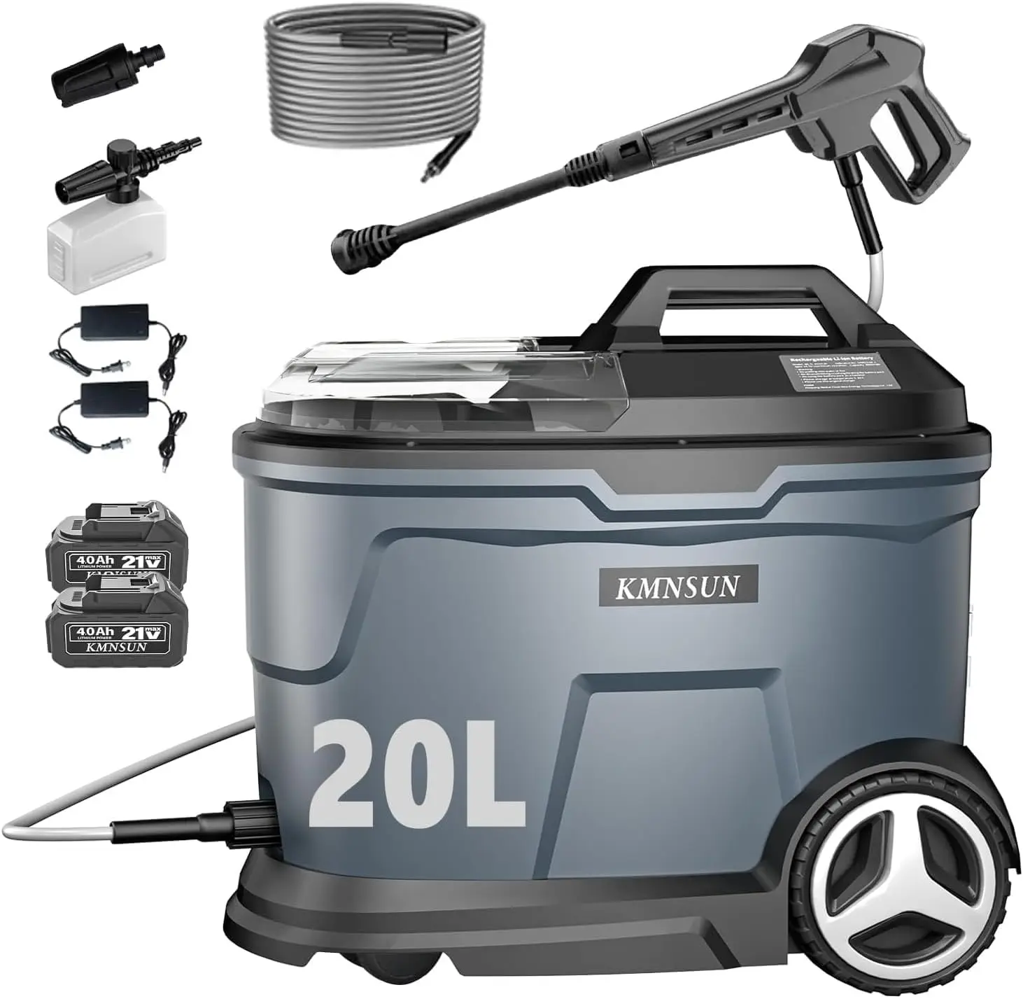 Portable Pressure Washer Tank Cordless 5 28 Gallon Max 870 PSI 2 4 0Ah Battery 2 Chargers Car Washing Outdoor Rinsing Pet Cleani