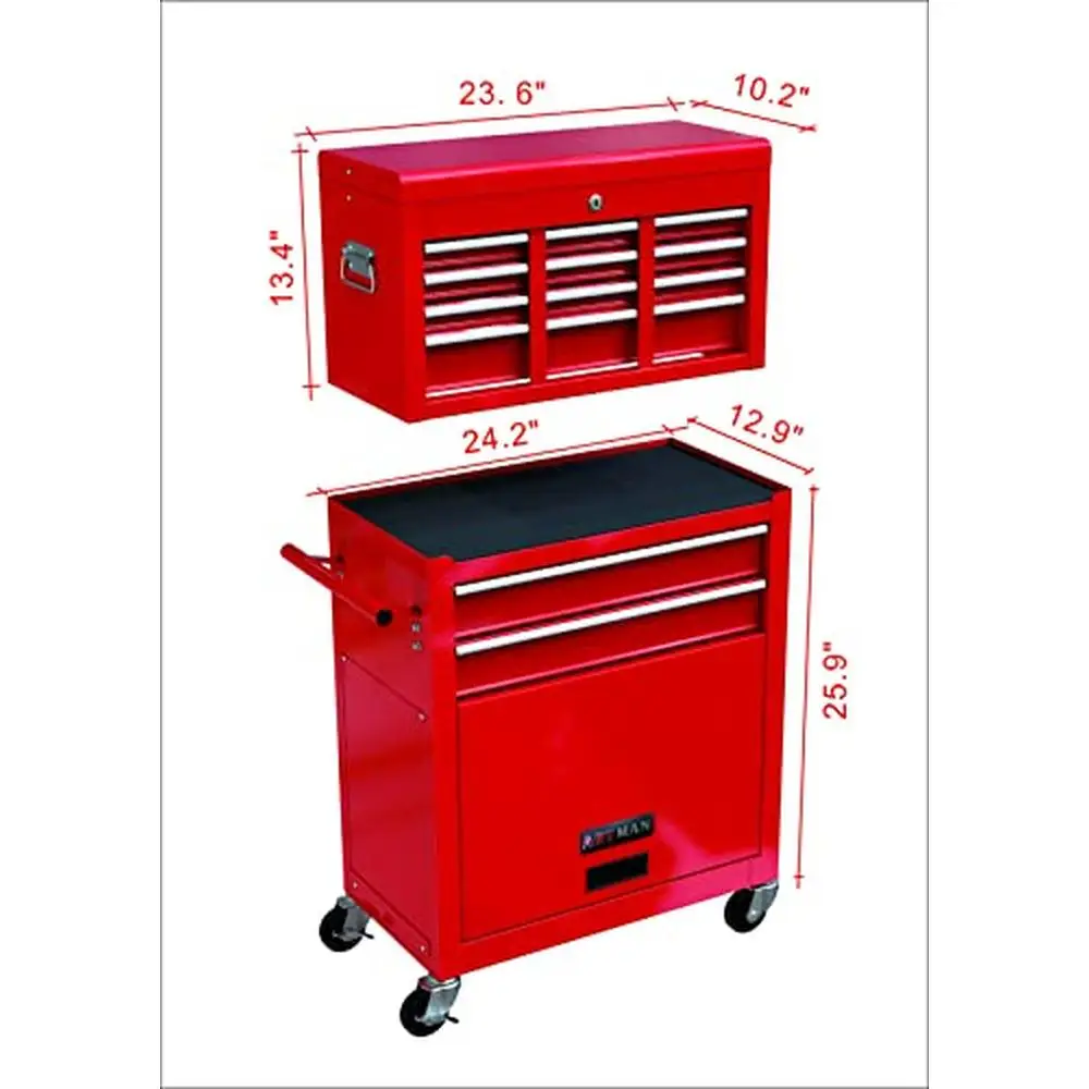 High Capacity Rolling Tool Chest with 8 Drawers Lockable Storage Cabinet with Work Surface 4 Wheels Tool Box Attachment Hook