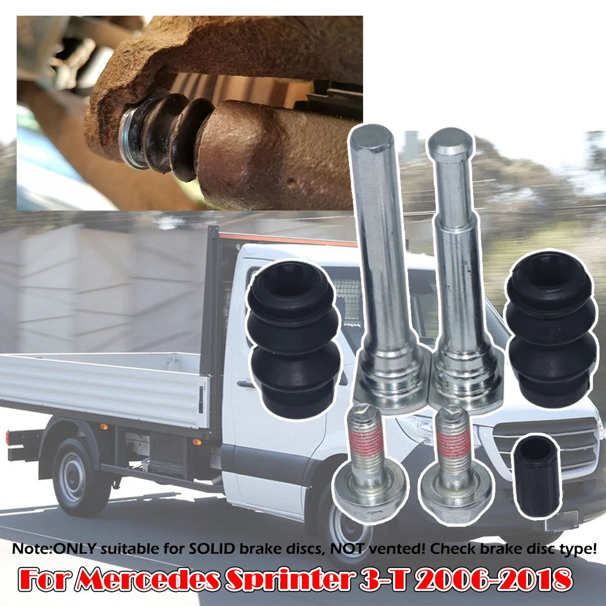 

For Mercedes Sprinter 3-T 2006-2018 Rear Brake Caliper Slider Guide Pins Bolt Kit Left Right Disc Housing Bellows Sleeve Bushing