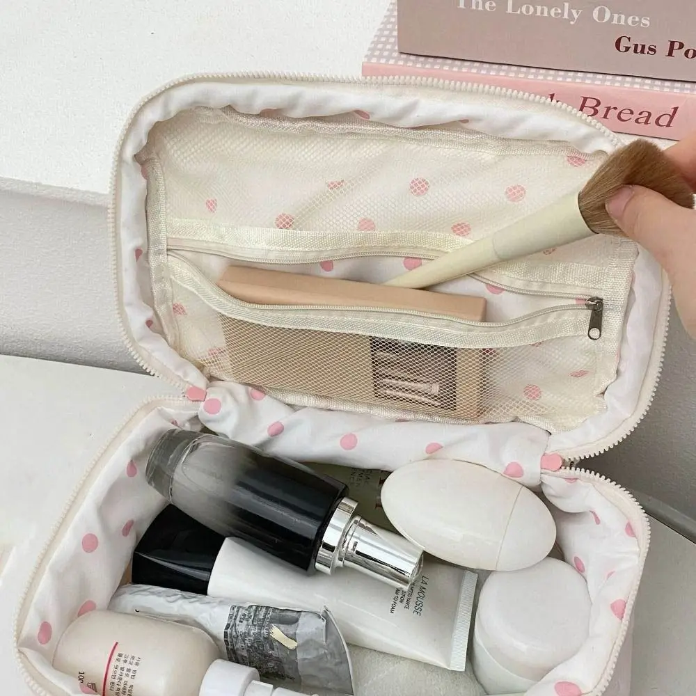 Korean PU Material Cosmetic Bag Storage Compartment Multi-function Toiletry Bag Bow Decoration Makeup Case Cosmetic Collection