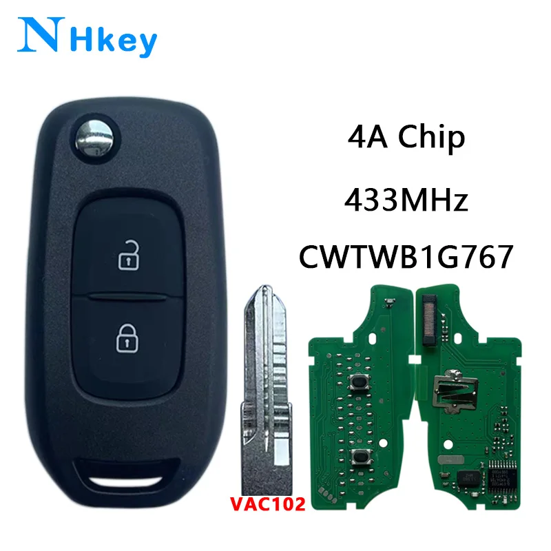 NHkey For Renault Megane3 Logan2 Kadjar Captur Symbol Dacia Duster 4A Chip 433MHZ PCF7961M Smart Flip Car Key CWTWB1G767 2Button