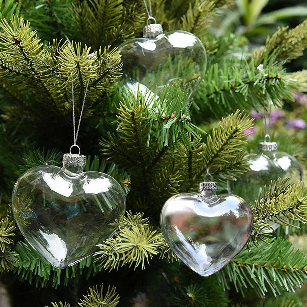 Christmas Balls Decorations 2023 Heart Shaped Fillable DIY Baubles XMAS Tree Hanging Ornaments Decor Supplies For Home  PET