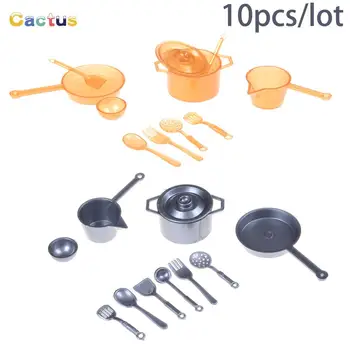 10 Stks/partij 1:12 Poppenhuis Miniatuur Mini Servies Figuur Vork Pot Keuken Set Voedsel Speelgoed Accessoires Doen Alsof Spelen Speelgoed Voor Kinderen
