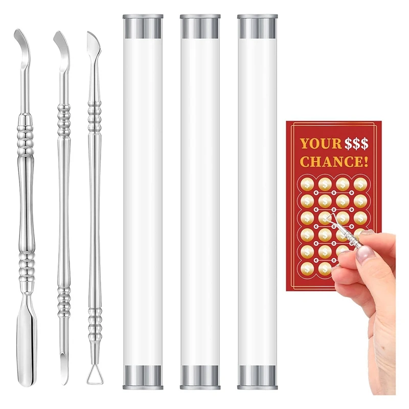 

A63X-3 Pcs Metal Lottery Ticket Scratcher With Storage Box Lottery Ticket Scratcher Tool Lottery Ticket Holders For Adults