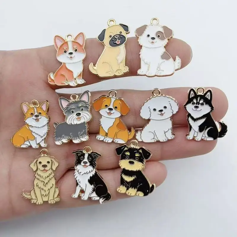 11pcs Cartoon Animal Pet Dog Puppy Footprint DIY Alloy Drip Oil Keychain Necklace Jewelry Pendant Pendant