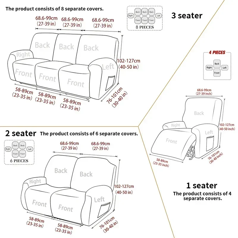 1/2/3seater Recliner Sofa Covers for Living Room Luxury Relax Armchair Slipcover Stretch Couch Cover funda de sillón reclinable