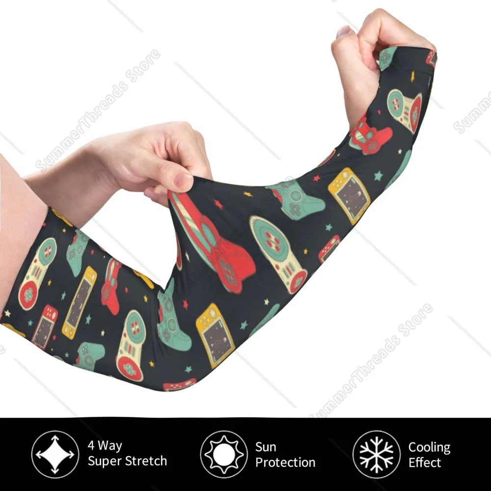 Manicotti per protezione solare UV per videogiochi retrò - Manicotto per braccio di compressione rinfrescante con foro per le dita