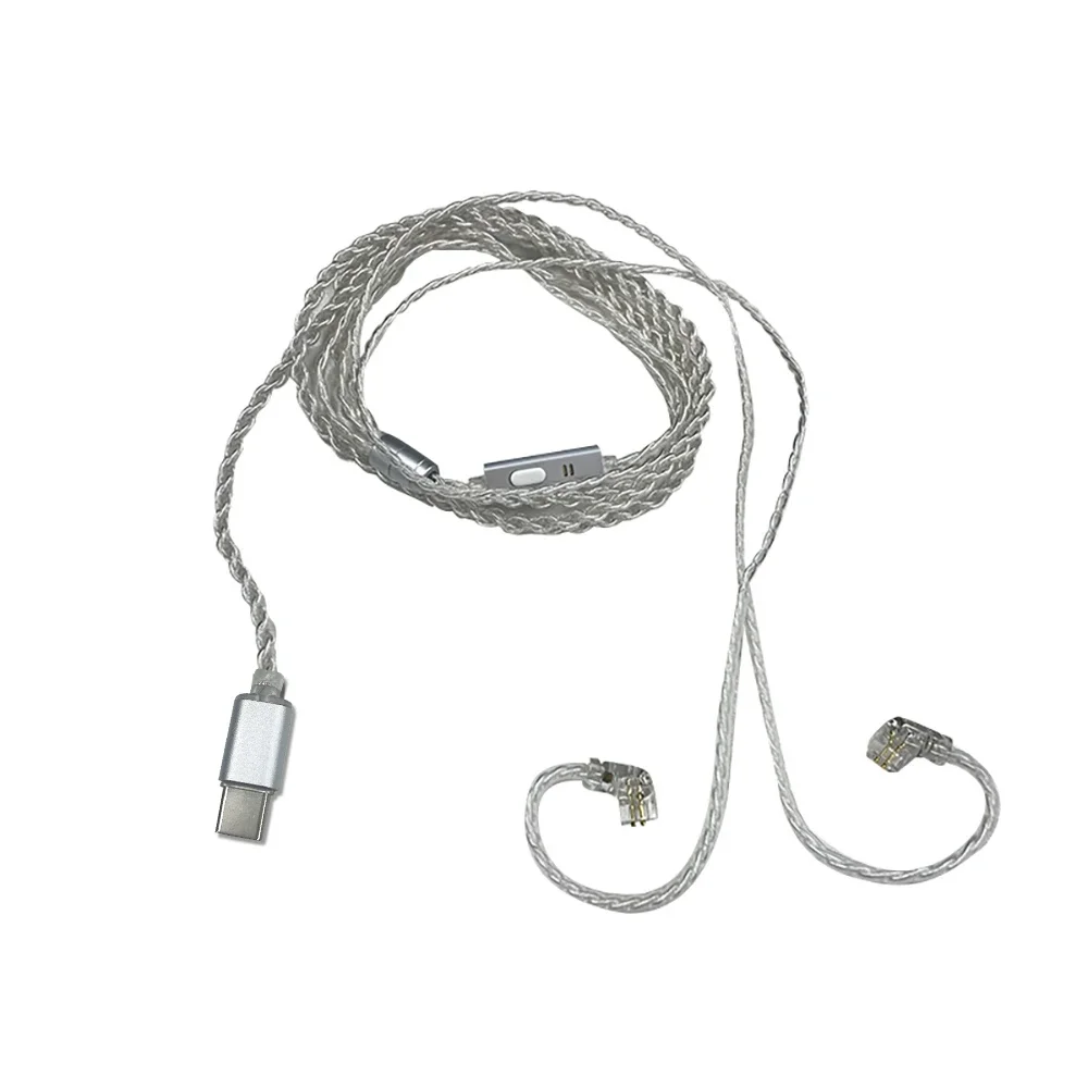 Cabo de atualização de fone de ouvido banhado a prata tipo-c plug 4 núcleo fio 2 pinos cabo de fone de ouvido suporte controle de chamada cabo de 47 polegadas