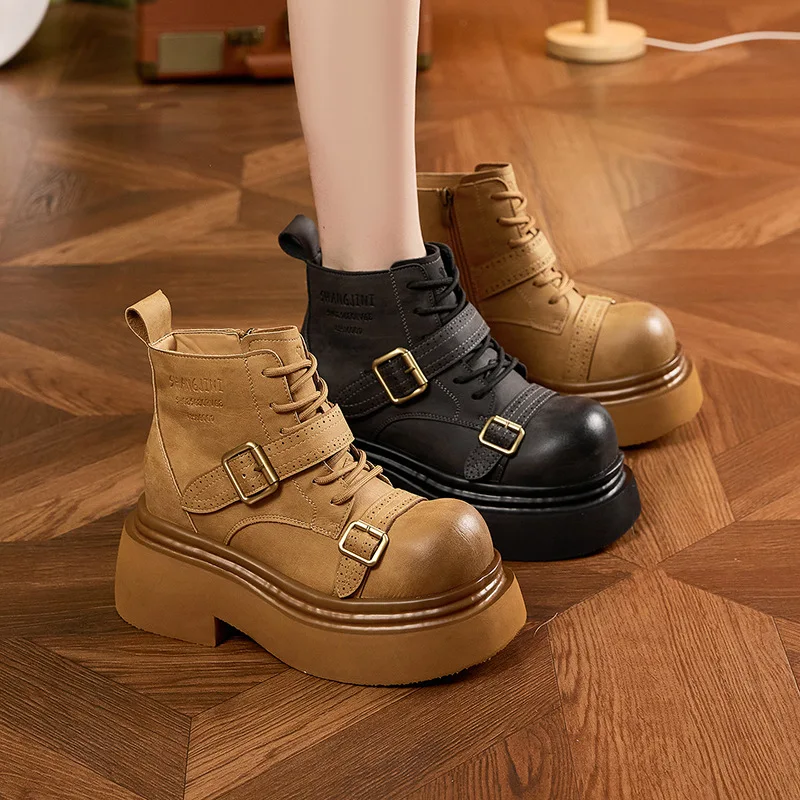 10cm Punk Goth Women Motorcycle Boots New Brand Luxury Fashion Designer Boots Women Outdoor Platform High Heels Shoes Woman