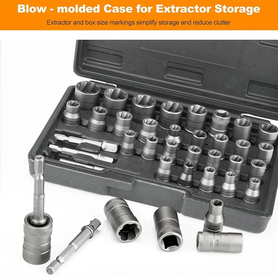 32pcs Heavy-Duty Bolt & Nut Extractor Socket Set - CR-MO Professional Grade Bolt Remover Kit with 1/4