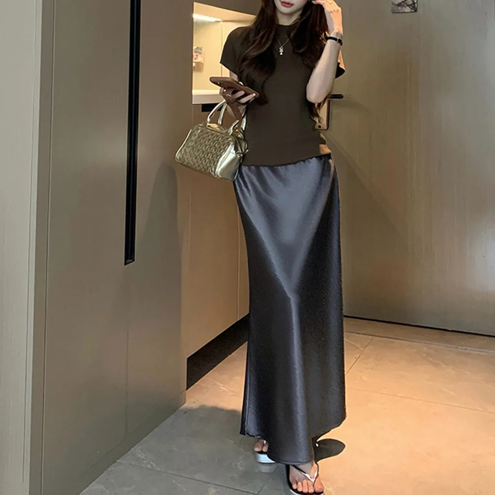 

Летний комплект из двух предметов: модная вязаная юбка-рыбий хвост с эффектом сатина и вязаный топ больших размеров для женщин, высокое качество.