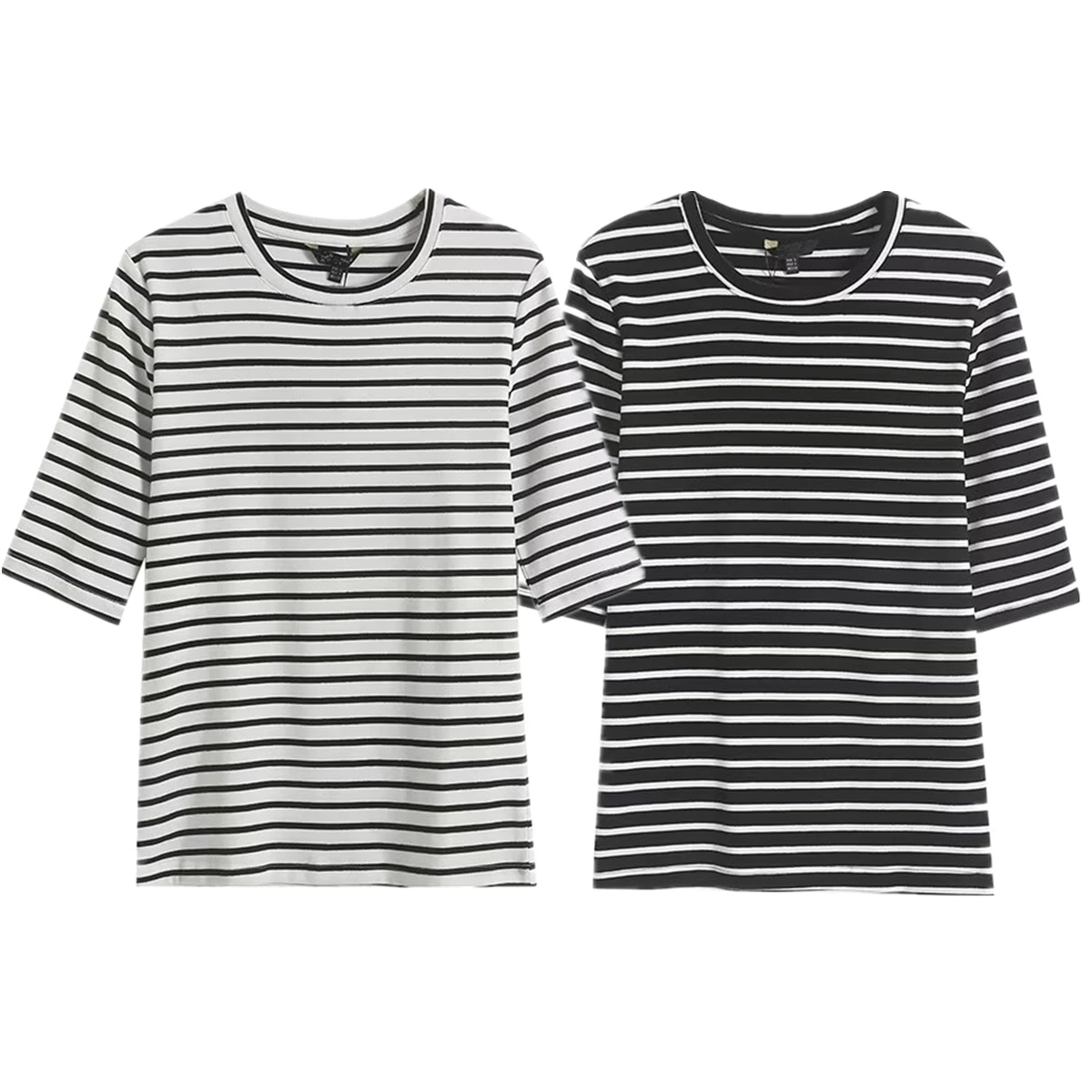 

Withered Summer T-shirts Women Minimalism Vintage Striped Casual Tops Cotton Round Neck Short Sleeved Tshirts For Women