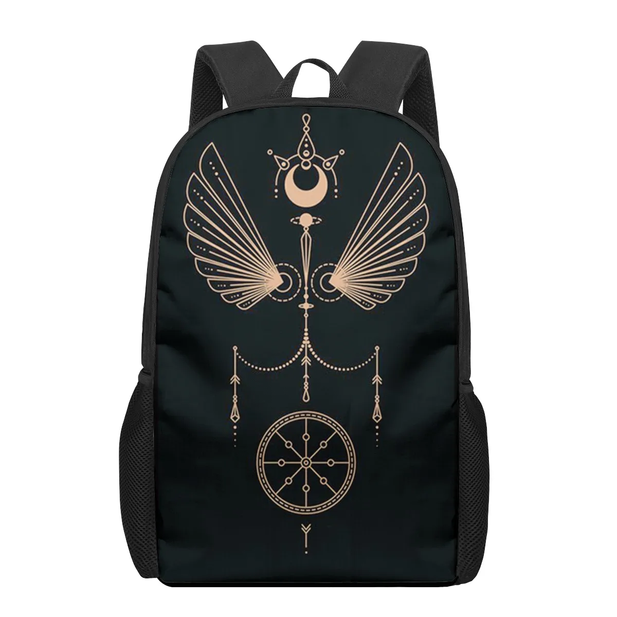 Mochila con estampado de ojos y sol y estrellas de arte dorado oscuro, bolso escolar elegante para niños y niñas, mochila informal diaria para adolescentes, mochilas de viaje