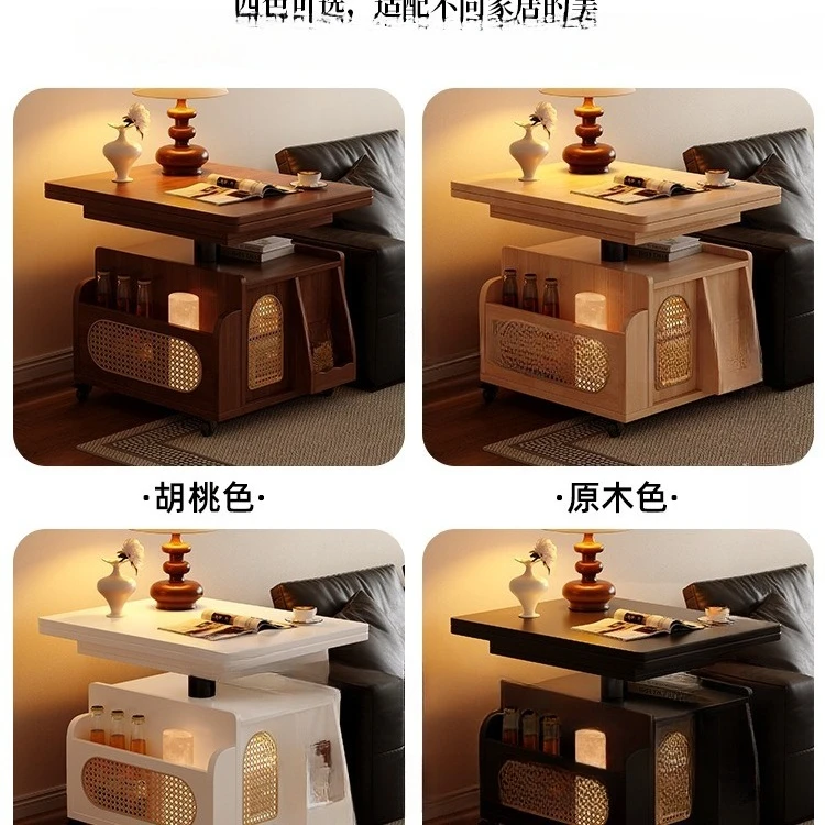 طاولة قهوة لرفع الخشب الصلب، عربة متنقلة، طاولة غرفة المعيشة، جانب الأريكة، خزانة جانبية متعددة الوظائف #3