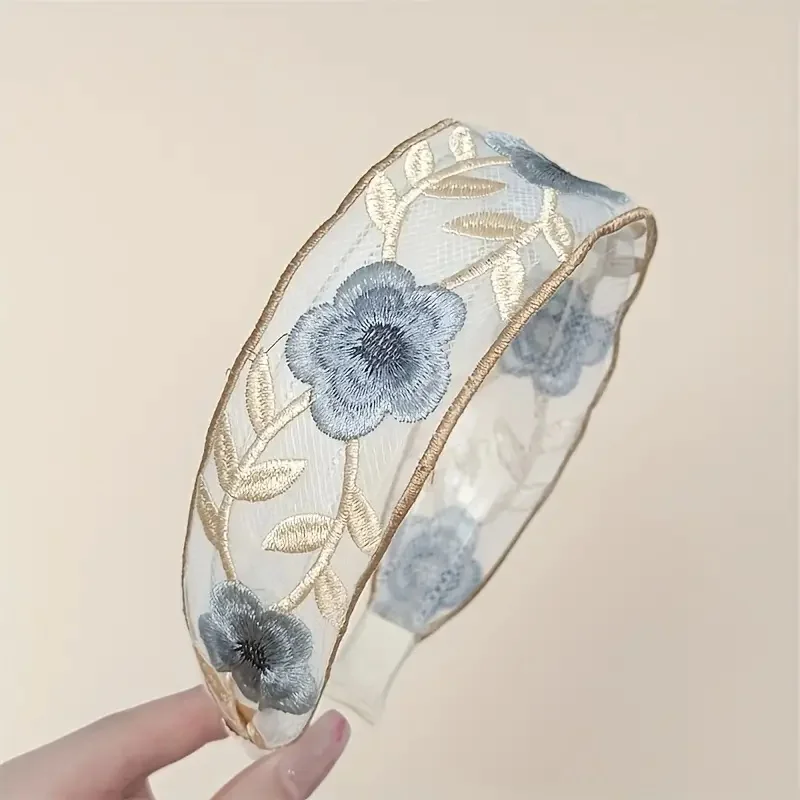 3 Stück böhmische bestickte Blumen-Stirnbänder, breites Band, Haar-Accessoires, lebendige mehrfarbige Blumen, hochwertiger Stoff für Frauen – Detail 5