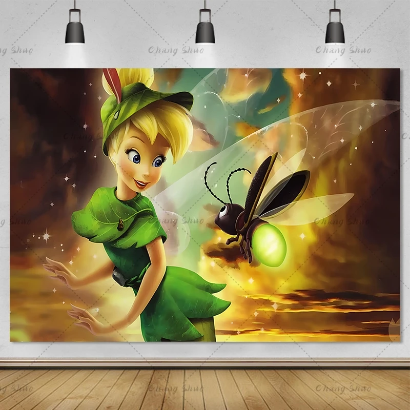 Fairy Backdrop for Tinker Bell Theme Birthday Party Green Photo Background for Tinkerbell Theme Party Cake Table Decorations